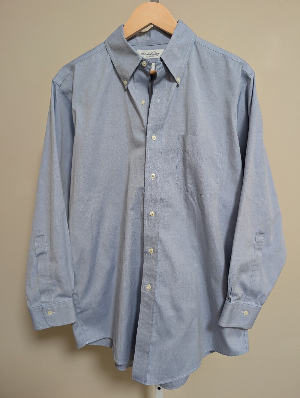 Brooks Brothers Blue Oxford OCBD Shirt 16-32 Preppy Made Malaysia